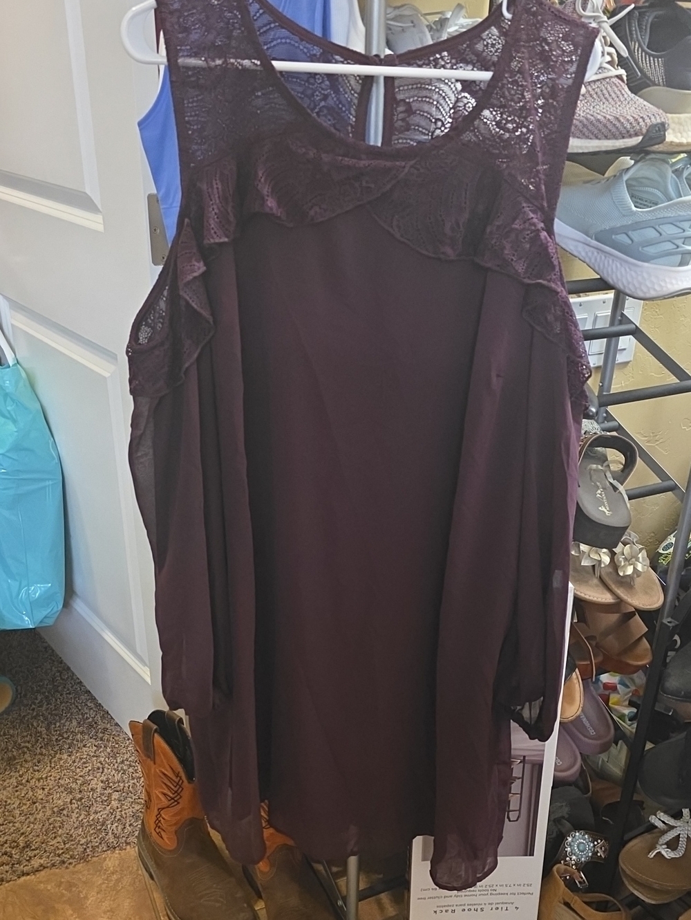 Maurices Plum Lace-Trim Long Sleeve Shift Dress